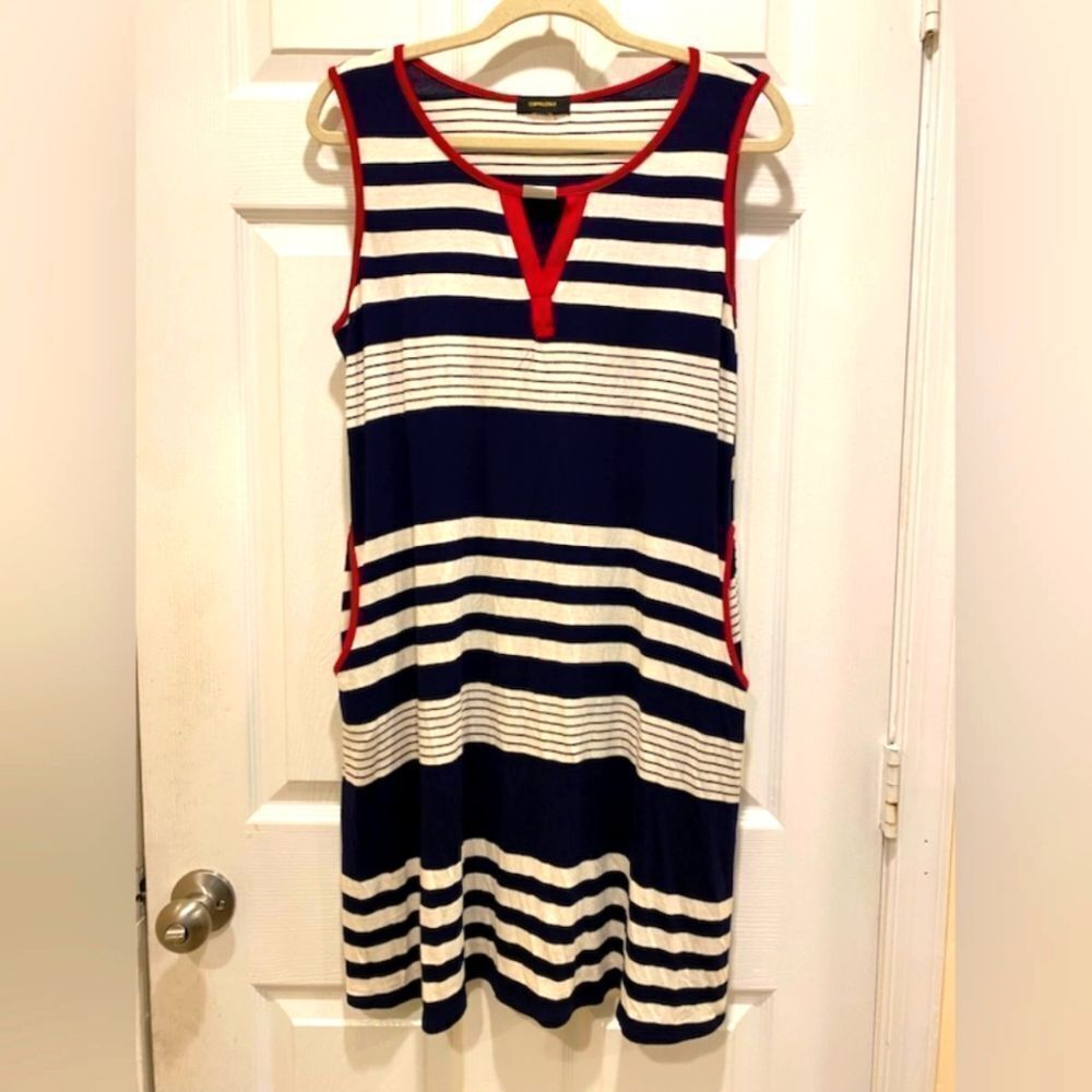 Expresso Dress, sz L, Blue, white & red.